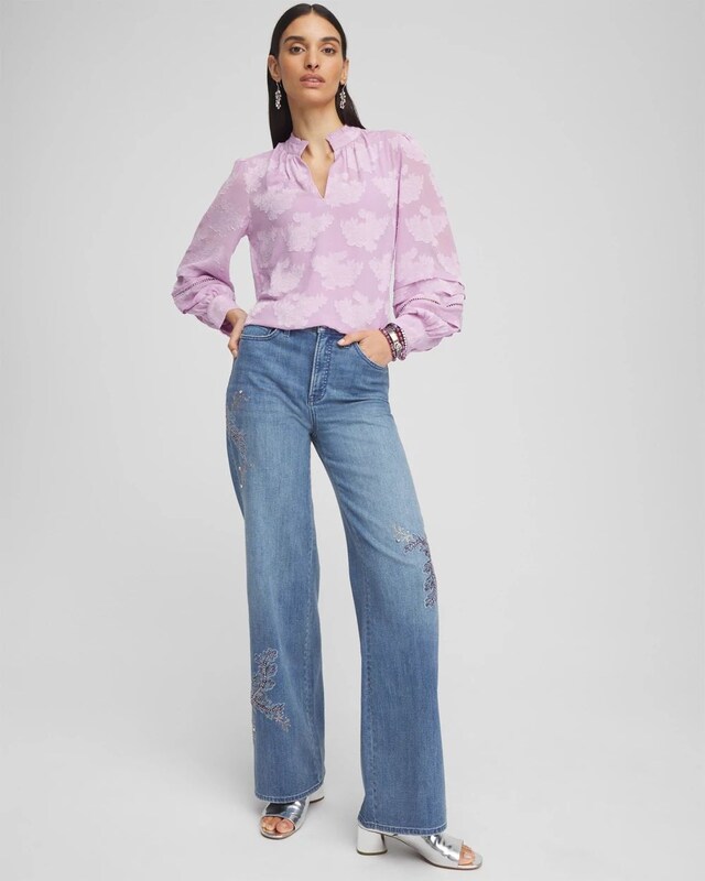 Textured Jacquard V-Neck Blouse - image 2